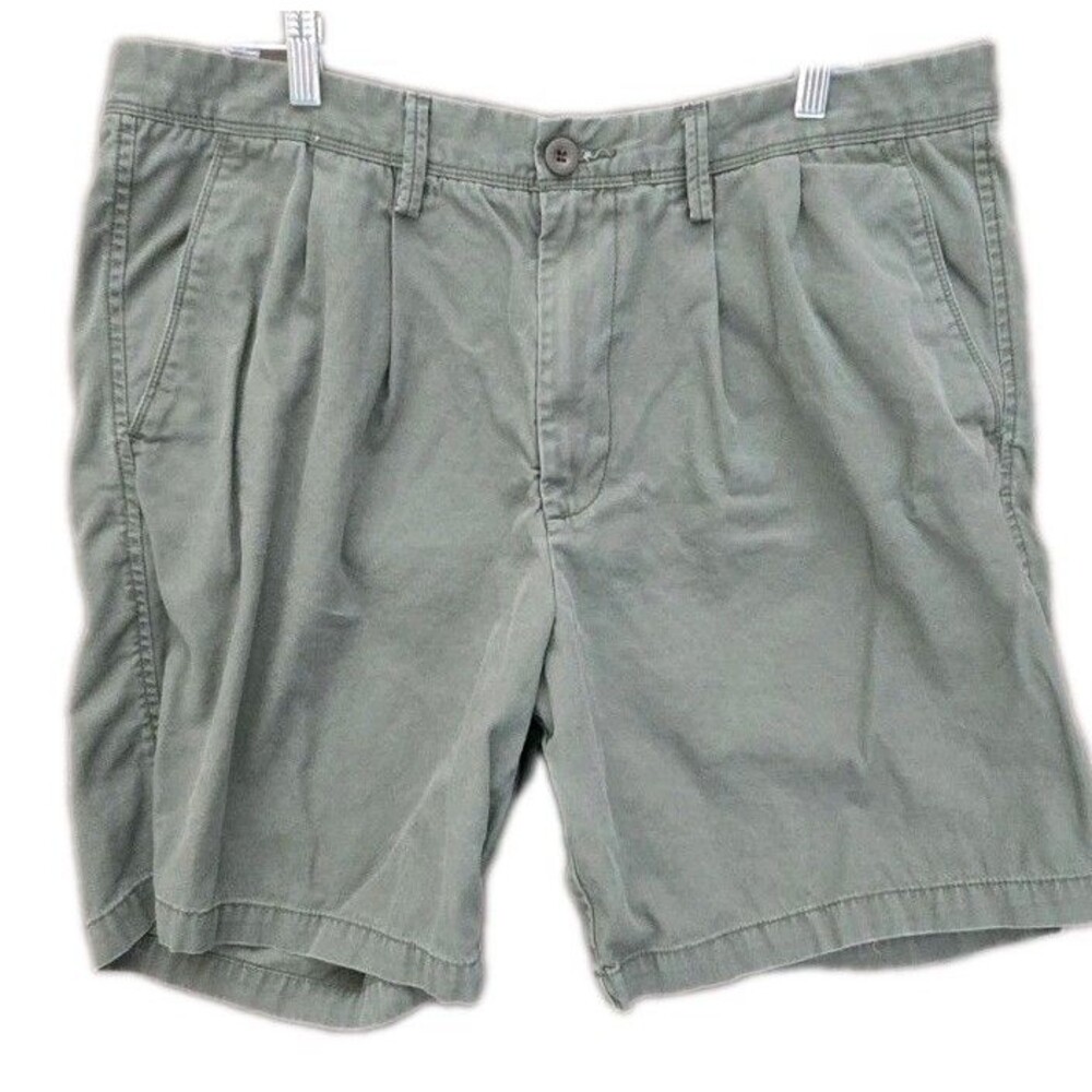 Dockers Mens Shorts 40 Green Pleated Chino Relaxed Fit 100% Cotton Casual Bottom